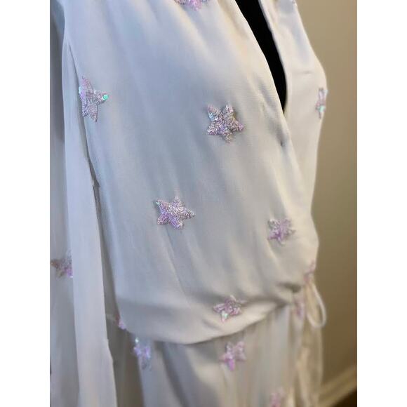 Rococo Sand Stellar Georgette Short Dress in White Medium Long Sleeve Sequins - Picture 4 of 5